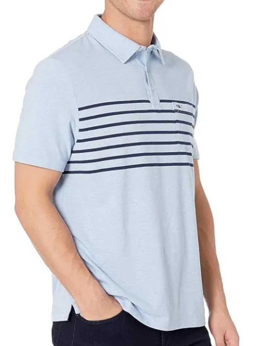 Vineyard Vines Boys Edgartown Polo Blue Navy Stripe Size 16 L Pocket Old Money